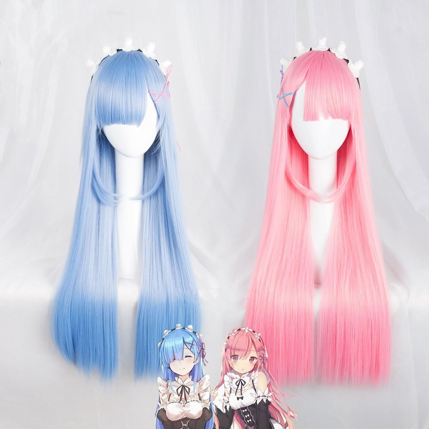 Re Zero Ram & Rem Cosplay Wig  - Anime Cosplay Rem ulasan dan harga